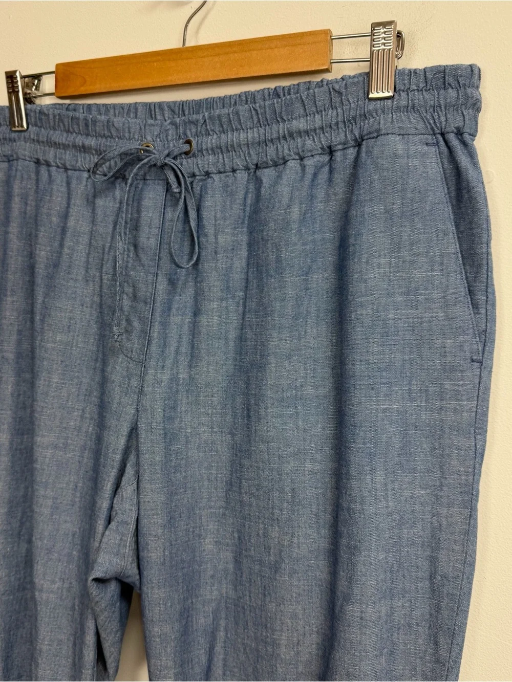 J Crew Pants Womens 14 Blue Chambray Drawstring Cotton L0873